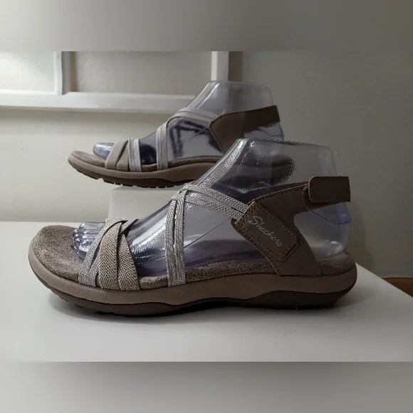 Skechers Women's Memory Foam Sandals Strappy Stretch Cushion Comfort Taupe 8 - Picture 3 of 10